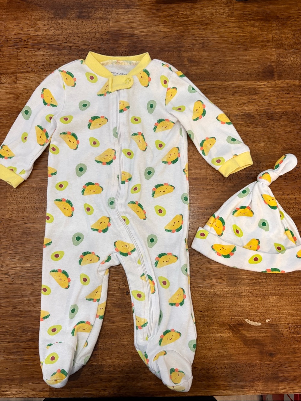 Kyle & Deena Footed One-Piece Taco Print and Matching Hat